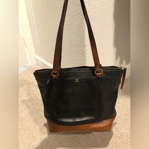 Fossil Black and Brown Leather Tote